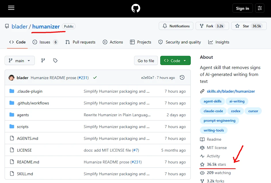 AI humanizer нейросеть с 37 000 звёзд на GitHub: бесплатный навык ChatGPT чистит 35 маркеров ИИ